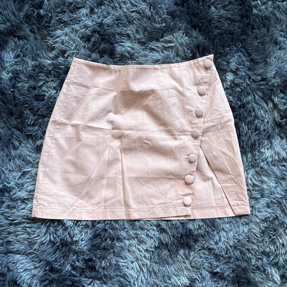 SHEIN Pink Mini Skirt- Preppy Skirt Button Detail, Blush